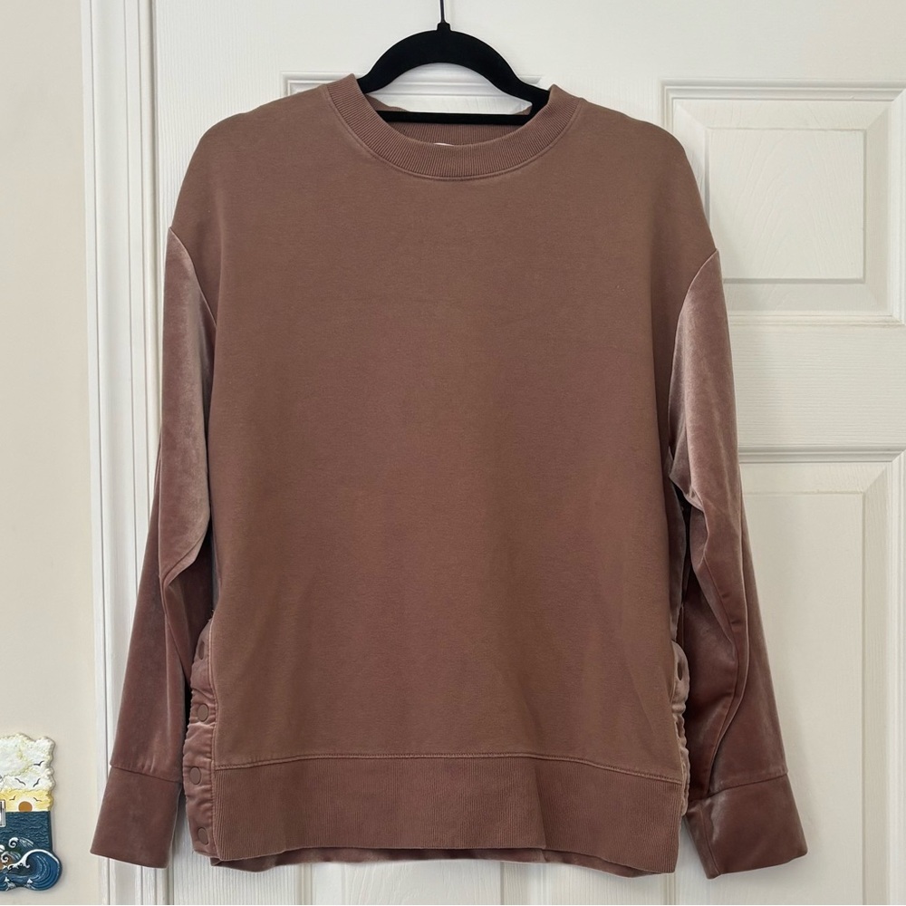 Athleta Retroplush Velvet Crewneck Sweatshirt with Side Snap Buttons